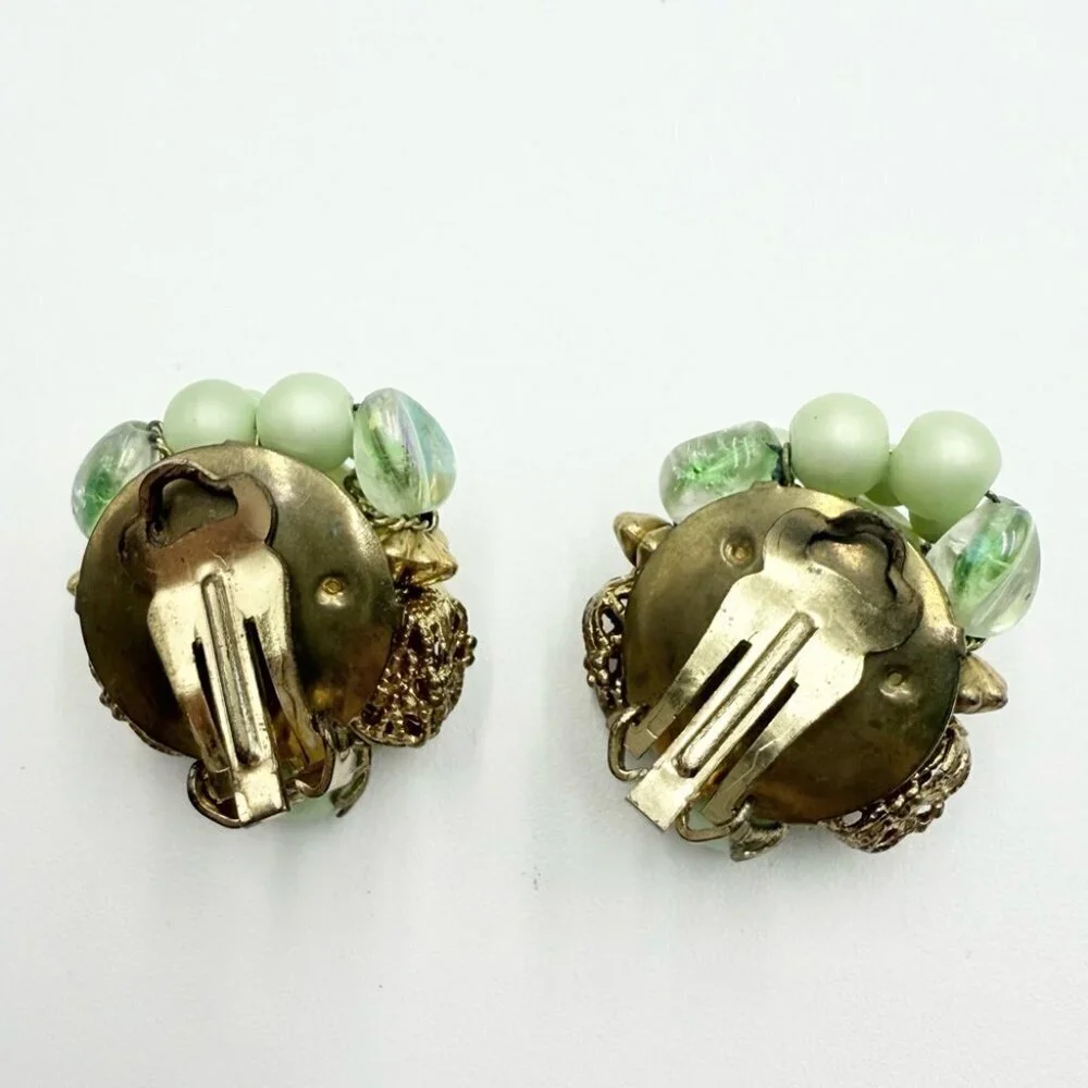 Vintage Beaded Clip on Earrings Ring Sets